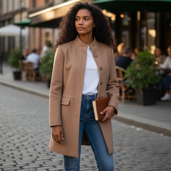 Petite Camel Color Pea Coat by 1901 - Picture 1 of 16